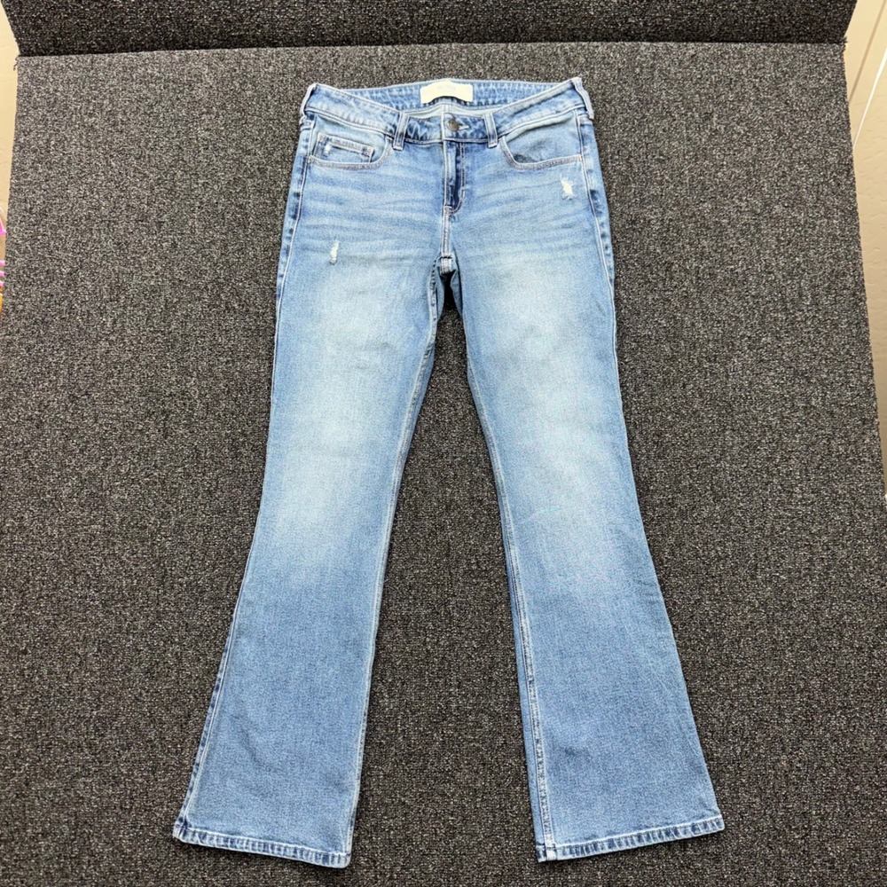 Hollister Low-Rise Bootcut Distressed Jeans Women 10L W30 Long Blue streetwear